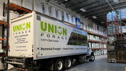 Union Forage truck inside warehouse
