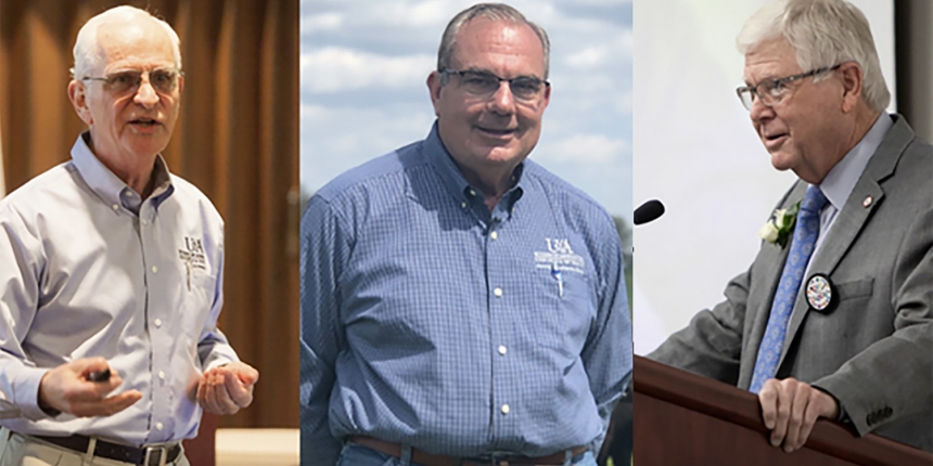 Fred Bourland, Charles Looney, and Mark Cochran are all to be inducted into the Arkansas Agriculture Hall of Fame in 2024. All have Division of Agriculture connections. (U of A System Division of Agriculture photo)